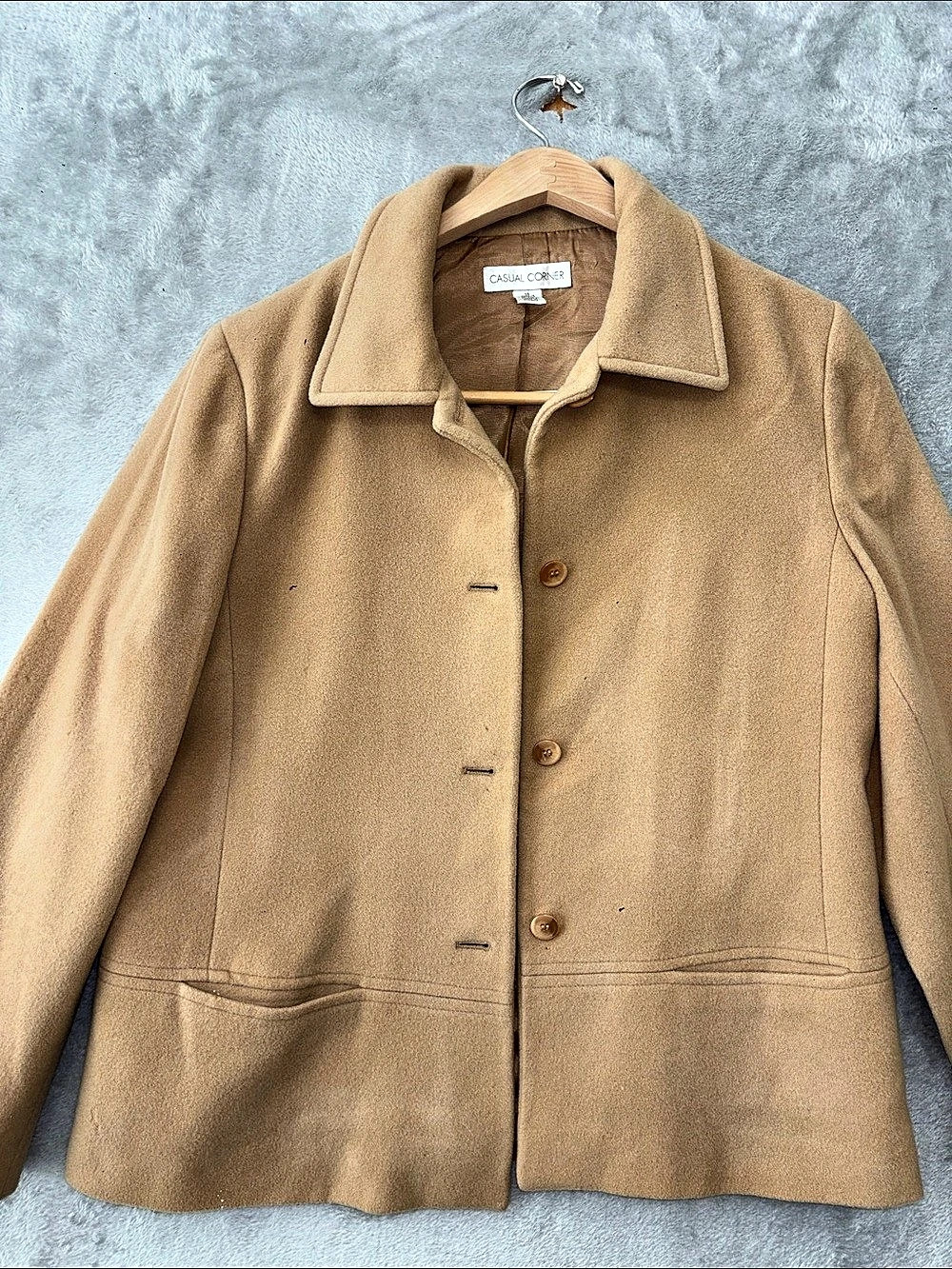 Casual Corner Women's Wool-Style Pea Coat in beige size 14